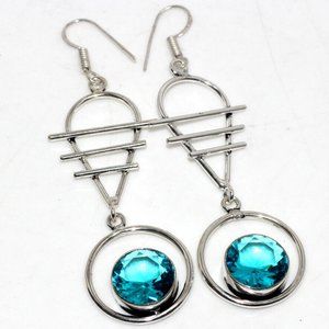 Beautiful Handmade Blue Topaz 925 Drop Earrings